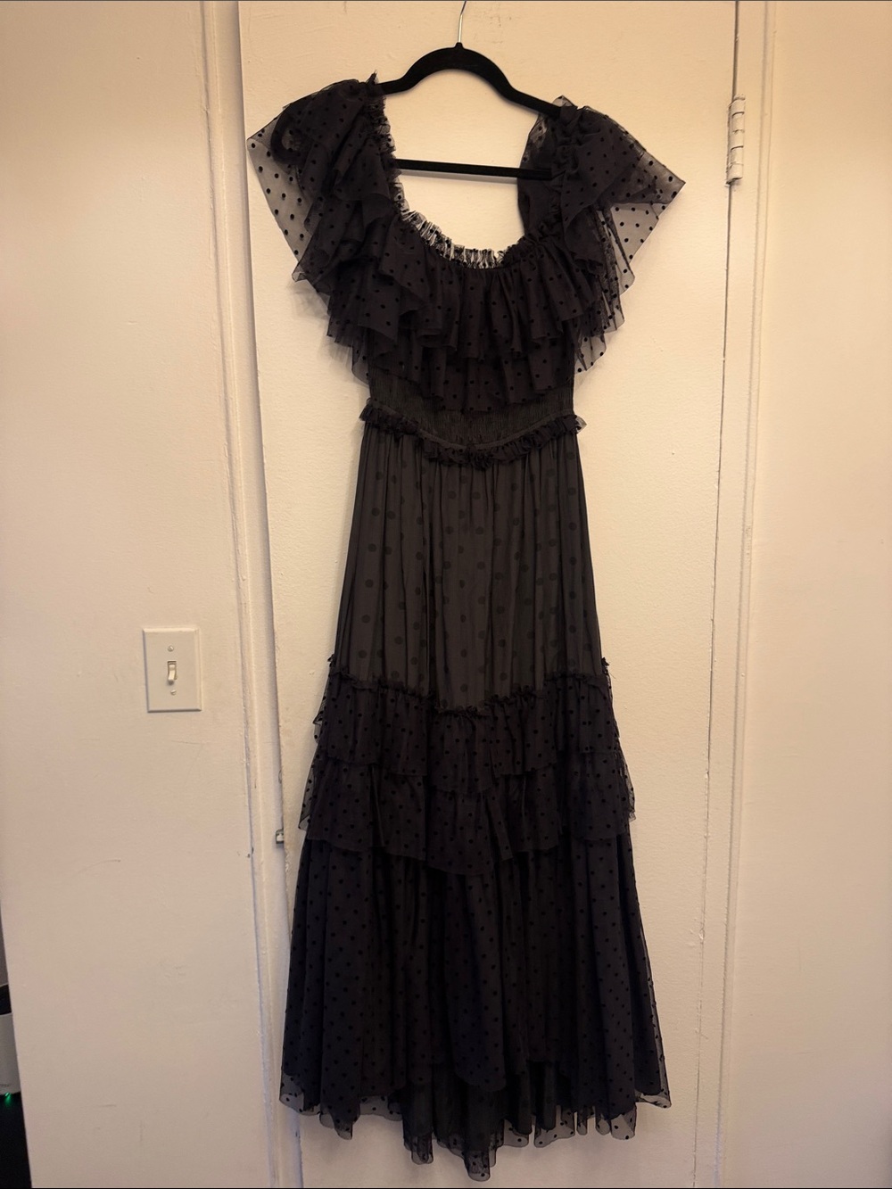 Ulla Johnson Black Polka Dot Ruffled Maxi Dress
